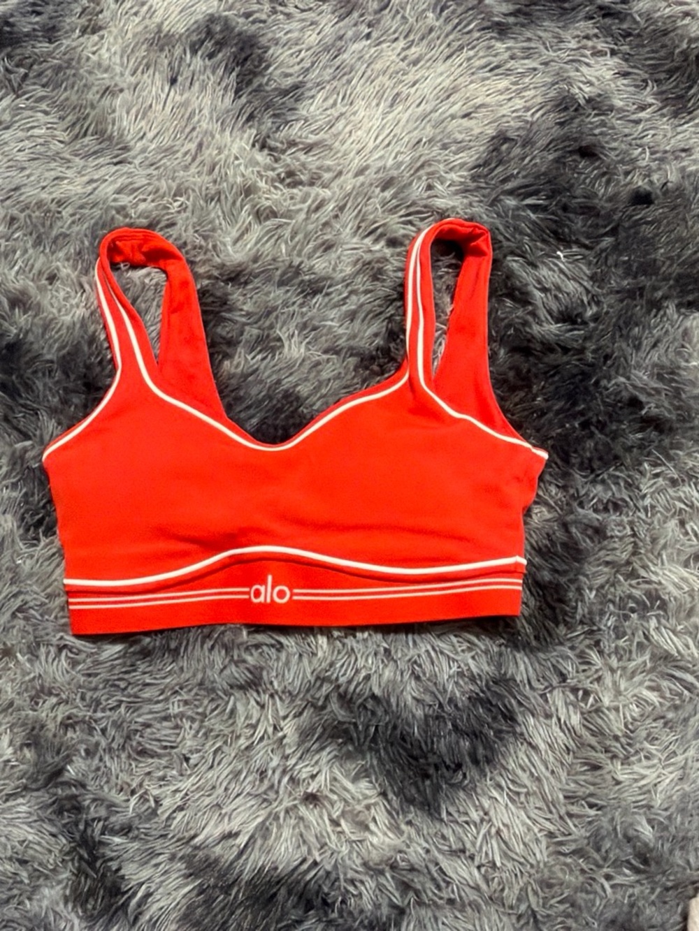 ALO Yoga Red Sports Bra with White Piping
